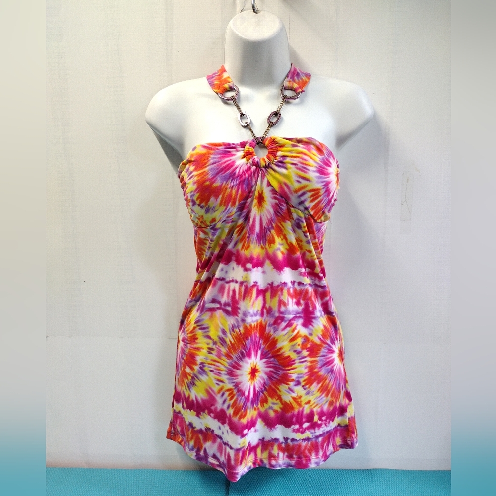 NWT BB Jeans Halter Neck Padded Top Fitted Multicolor Size L - Picture 2 of 9